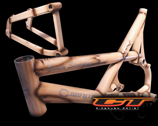 Custom painted Canfield Bros frame in a skeleton theme with silver accents.