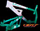Cove Mountain Bike Frame and Swing Arm airbrushed in candy green and white using skulls to create a pattern in white.