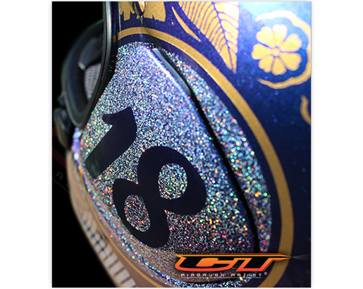 Custom Airbrush Harness racing / trotting helmet with airbrushed horses racing out of water and disney stars to the side.