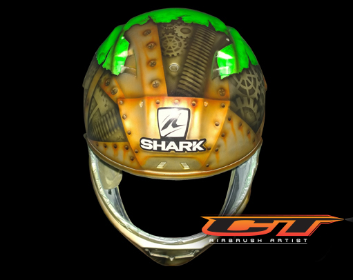 Custom Airbrush Helmet face guard with a big grin.