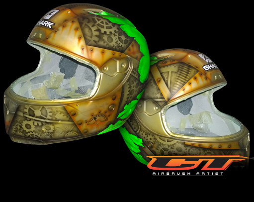 Custom Airbrush Helmet face guard with a big grin.